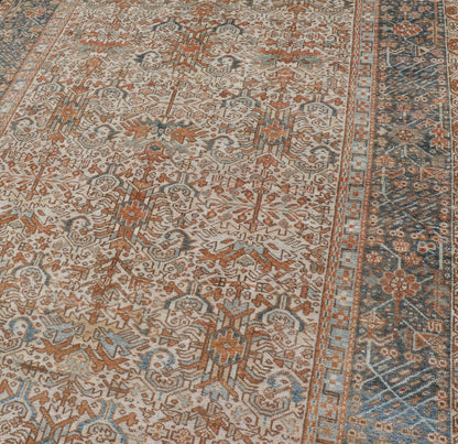 Antique Persian Gallery Heriz Rug with Geometric Design in Copper and Blue Intricately designed geometric Persian Heriz carpet in earth tones, Keivan Woven Arts / rug EMB - 9538 - P13051, country of origin / type: Iran / Heriz, circa 1930 Thi... - Keivan Woven ArtsEMB - 9538 - P13051 - 14746Rug