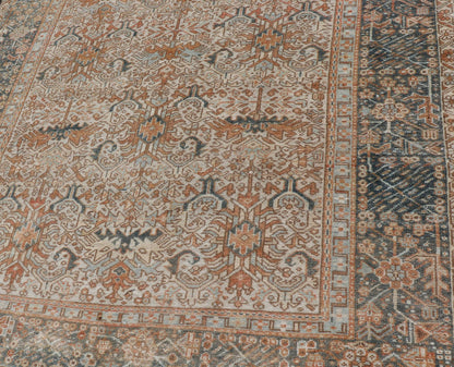 Antique Persian Gallery Heriz Rug with Geometric Design in Copper and Blue Intricately designed geometric Persian Heriz carpet in earth tones, Keivan Woven Arts / rug EMB - 9538 - P13051, country of origin / type: Iran / Heriz, circa 1930 Thi... - Keivan Woven ArtsEMB - 9538 - P13051 - 14746Rug