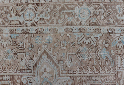 Antique Persian Heriz Rug with Geometric Design in Taupe, Tan, Brown and Lt Blue . Intricately designed geometric Persian Heriz carpet in earth tones, rug EMB - 9539 - P13038, country of origin / type: Iran / Heriz, circa 1930 This magnifice... - Keivan Woven ArtsEMB - 9539 - P13038 - 14752Rug