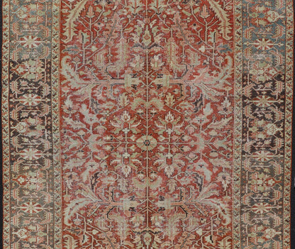 All Over Design Antique Serapi - Heriz Rug With Large sub geometric Design, Keivan Woven Arts / rug EMB - 9541 - 13588, country of origin / type: Persian / Heriz, circa Early - 20th Century. Measures: 7'7 x 11' Antique Heriz Rug with Large scale ... - Keivan Woven ArtsEMB - 9541 - 13588 - 14770Rug