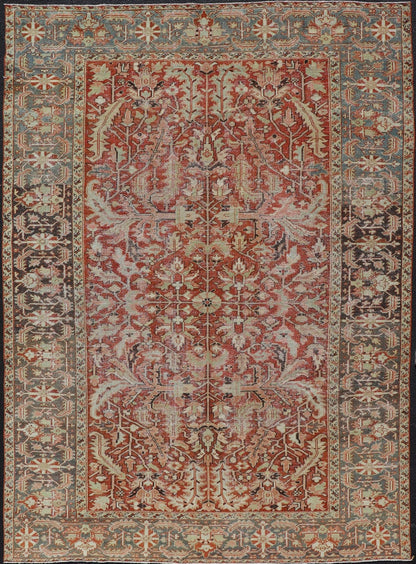 All Over Design Antique Serapi - Heriz Rug With Large sub geometric Design, Keivan Woven Arts / rug EMB - 9541 - 13588, country of origin / type: Persian / Heriz, circa Early - 20th Century. Measures: 7'7 x 11' Antique Heriz Rug with Large scale ... - Keivan Woven ArtsEMB - 9541 - 13588 - 14770Rug