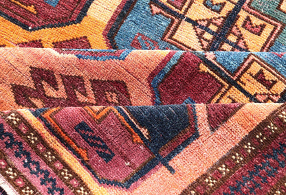 Measures: 5'0 x 8'10 Vintage Wool Ersari Rug in Wool with Gul Design in Orange, Blue, and Brown. Keivan Woven Arts; rug EMB - 9543 - 13058, country of origin / type: Turkestan / Ersari, circa 1930s. This Turkomen Ersari rug has been hand - knotted... - Keivan Woven ArtsEMB - 9543 - 13058 - 14782Rug