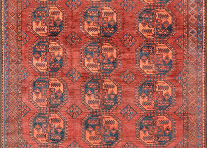 Hand - Knotted Turkomen Ersari Rug in Wool with Repeating Sub - Geometric Gul Design This Turkomen Ersari rug has been hand - knotted in the finest wool. The rug features a repeating Gul design throughout the entirety of the rug, enclosed within a co... - Keivan Woven ArtsEMB - 9544 - P13057 - 14788Rug