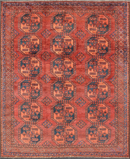 Hand - Knotted Turkomen Ersari Rug in Wool with Repeating Sub - Geometric Gul Design This Turkomen Ersari rug has been hand - knotted in the finest wool. The rug features a repeating Gul design throughout the entirety of the rug, enclosed within a co... - Keivan Woven ArtsEMB - 9544 - P13057 - 14788