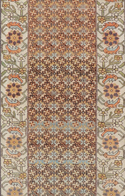 Colorful Antique Persian Bakhtiari Runner with All - Over Floral and Tribal Border Antique Hand Knotted Bakhtiari Runner from Persia with multicolored all - over floral and geometric design, Keivan Woven Arts / rug EMB - 9545 - P13074, country of origin... - Keivan Woven ArtsEMB - 9545 - P13074 - 14794Rug