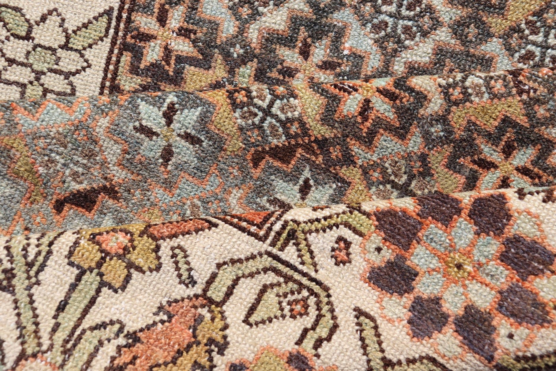 Colorful Antique Persian Bakhtiari Runner with All - Over Floral and Tribal Border Antique Hand Knotted Bakhtiari Runner from Persia with multicolored all - over floral and geometric design, Keivan Woven Arts / rug EMB - 9545 - P13074, country of origin... - Keivan Woven ArtsEMB - 9545 - P13074 - 14794Rug