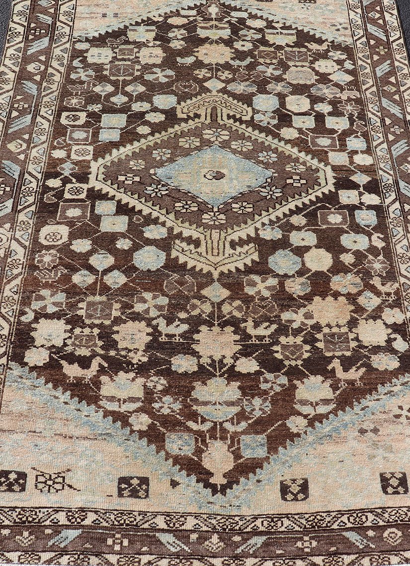 Earthy Tone Vintage Persian Hamadan Rug with All - Over Pattern and Browns Floral design malayer vintage rug in brown and light grayish - blue color tones, Keivan Woven Arts / rug EMB - 9547 - P13075, origin / type: Iran / Hamedan, circa 1930 Thi... - Keivan Woven ArtsEMB - 9547 - P13075 - 14800Rug