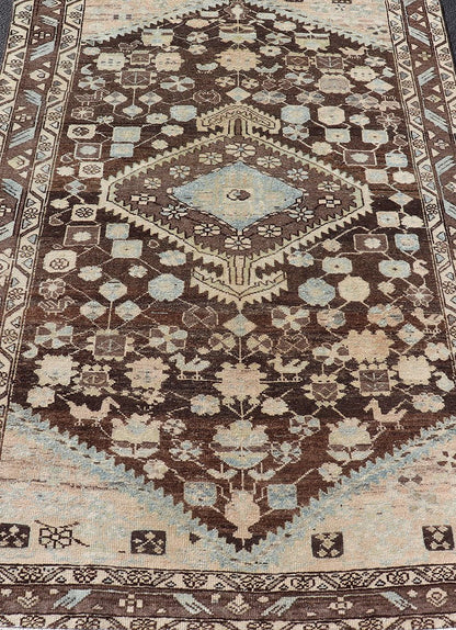 Earthy Tone Vintage Persian Hamadan Rug with All - Over Pattern and Browns Floral design malayer vintage rug in brown and light grayish - blue color tones, Keivan Woven Arts / rug EMB - 9547 - P13075, origin / type: Iran / Hamedan, circa 1930 Thi... - Keivan Woven ArtsEMB - 9547 - P13075 - 14800Rug