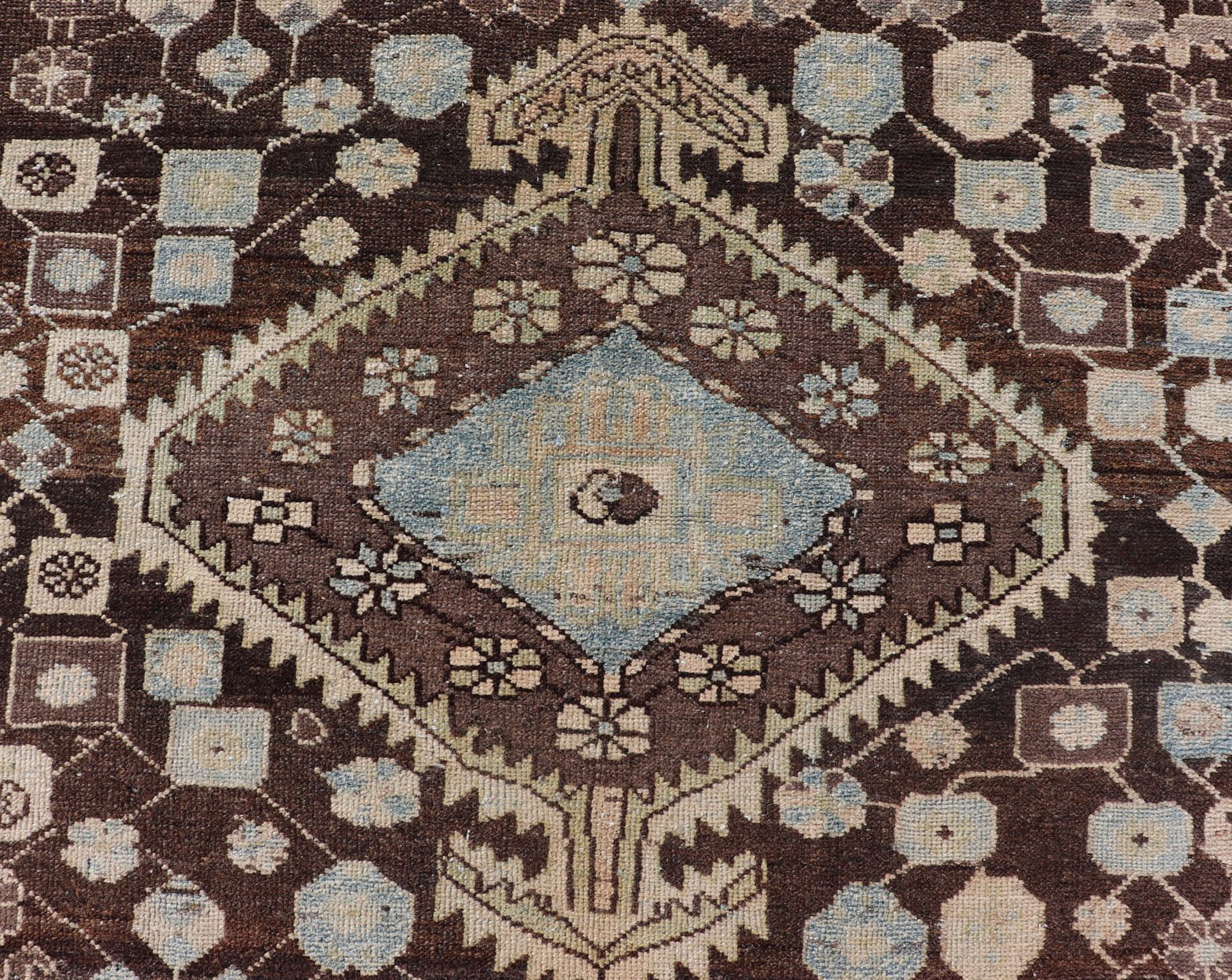 Earthy Tone Vintage Persian Hamadan Rug with All - Over Pattern and Browns Floral design malayer vintage rug in brown and light grayish - blue color tones, Keivan Woven Arts / rug EMB - 9547 - P13075, origin / type: Iran / Hamedan, circa 1930 Thi... - Keivan Woven ArtsEMB - 9547 - P13075 - 14800Rug