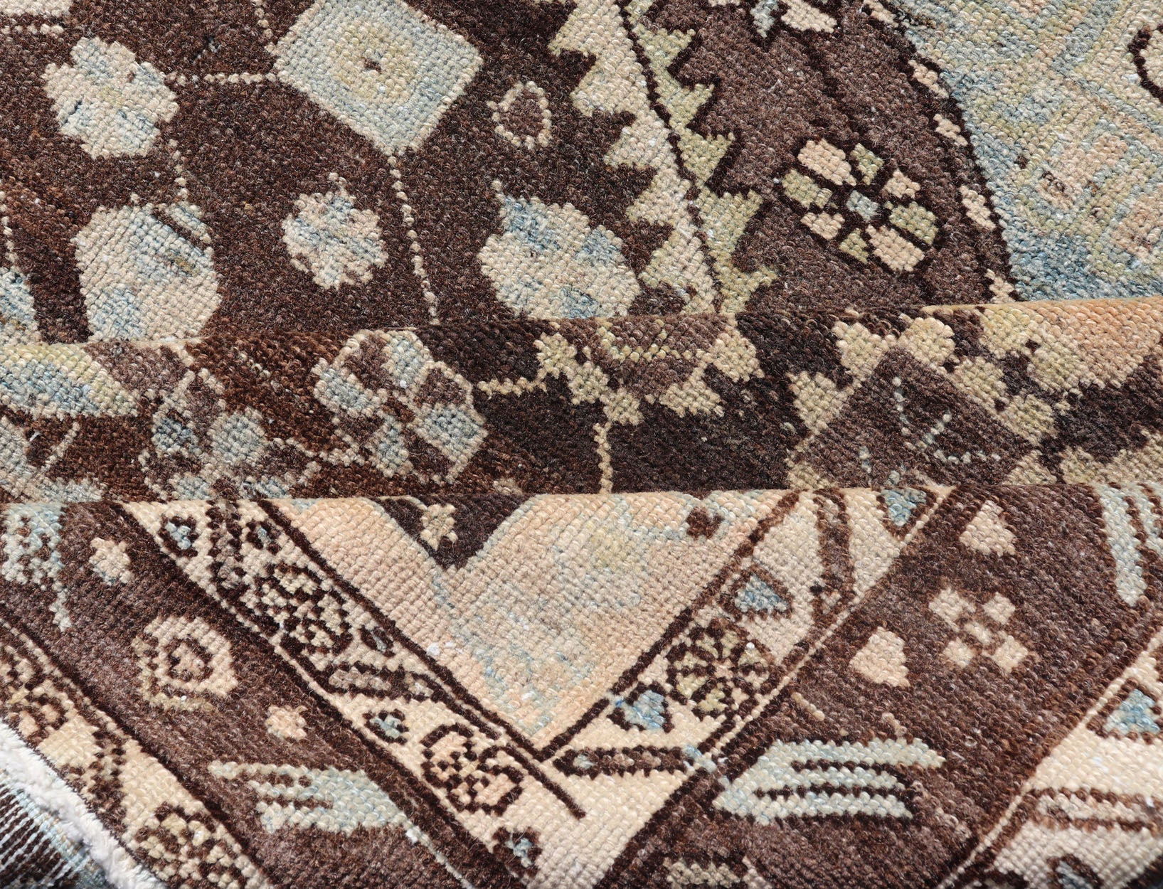 Earthy Tone Vintage Persian Hamadan Rug with All - Over Pattern and Browns Floral design malayer vintage rug in brown and light grayish - blue color tones, Keivan Woven Arts / rug EMB - 9547 - P13075, origin / type: Iran / Hamedan, circa 1930 Thi... - Keivan Woven ArtsEMB - 9547 - P13075 - 14800Rug