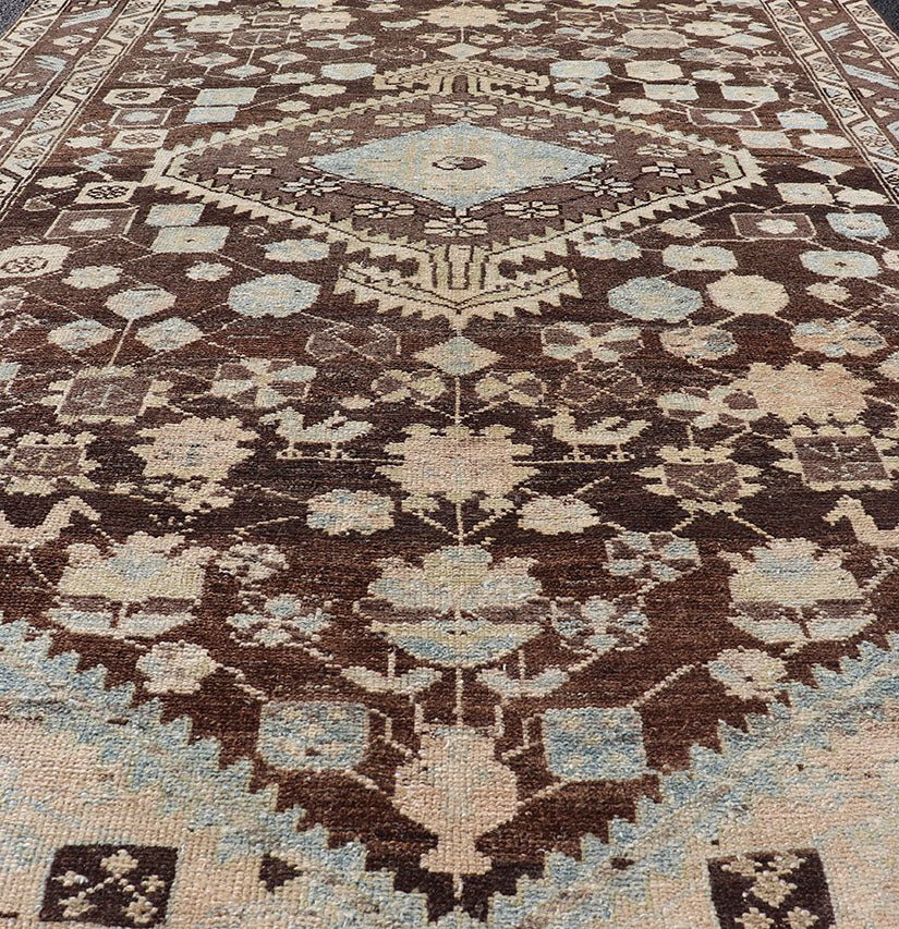 Earthy Tone Vintage Persian Hamadan Rug with All - Over Pattern and Browns Floral design malayer vintage rug in brown and light grayish - blue color tones, Keivan Woven Arts / rug EMB - 9547 - P13075, origin / type: Iran / Hamedan, circa 1930 Thi... - Keivan Woven ArtsEMB - 9547 - P13075 - 14800Rug