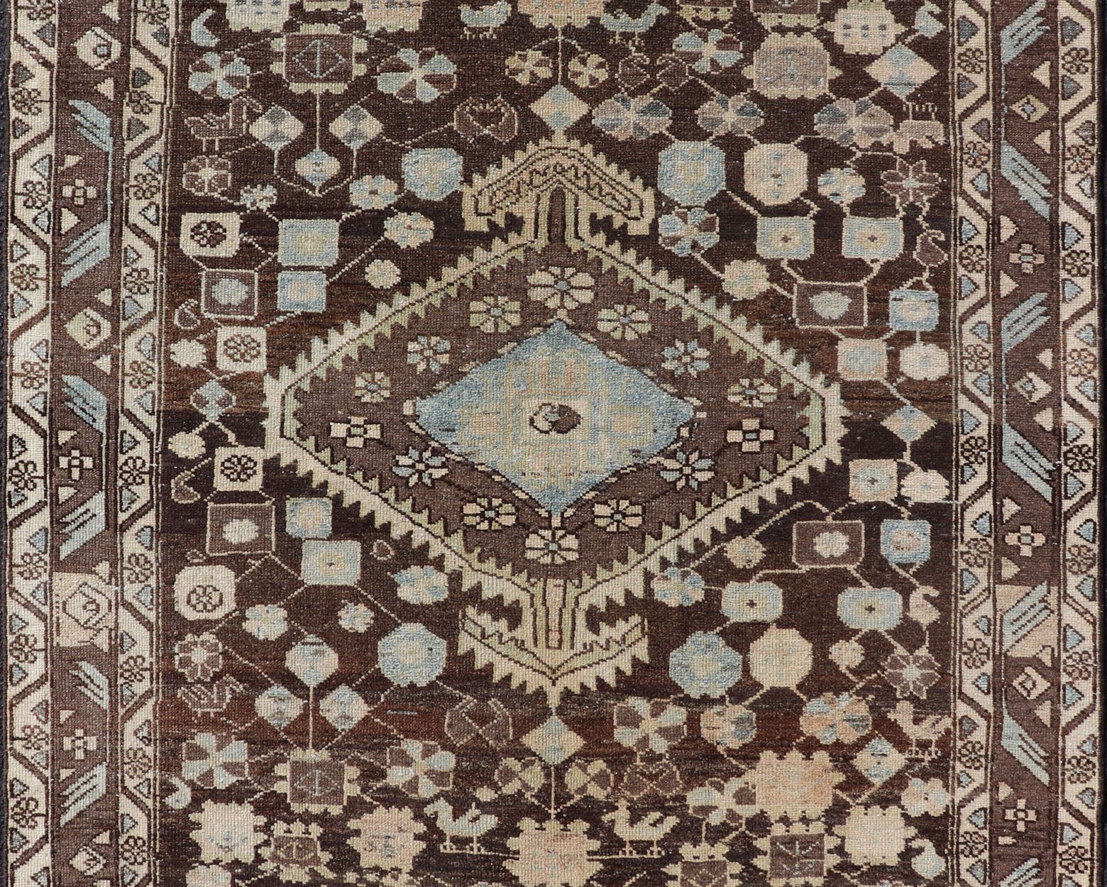 Earthy Tone Vintage Persian Hamadan Rug with All - Over Pattern and Browns Floral design malayer vintage rug in brown and light grayish - blue color tones, Keivan Woven Arts / rug EMB - 9547 - P13075, origin / type: Iran / Hamedan, circa 1930 Thi... - Keivan Woven ArtsEMB - 9547 - P13075 - 14800Rug