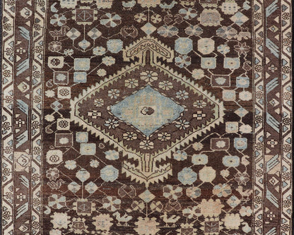 Earthy Tone Vintage Persian Hamadan Rug with All - Over Pattern and Browns Floral design malayer vintage rug in brown and light grayish - blue color tones, Keivan Woven Arts / rug EMB - 9547 - P13075, origin / type: Iran / Hamedan, circa 1930 Thi... - Keivan Woven ArtsEMB - 9547 - P13075 - 14800Rug