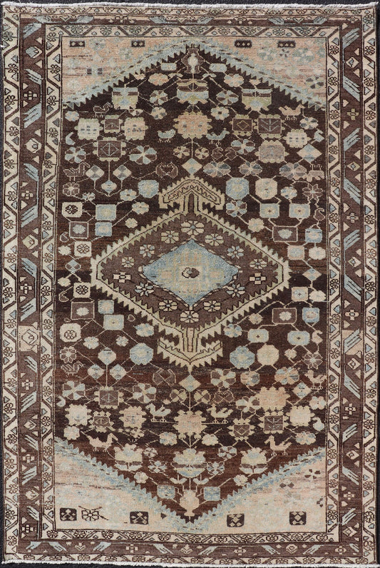 Earthy Tone Vintage Persian Hamadan Rug with All - Over Pattern and Browns Floral design malayer vintage rug in brown and light grayish - blue color tones, Keivan Woven Arts / rug EMB - 9547 - P13075, origin / type: Iran / Hamedan, circa 1930 Thi... - Keivan Woven ArtsEMB - 9547 - P13075 - 14800Rug