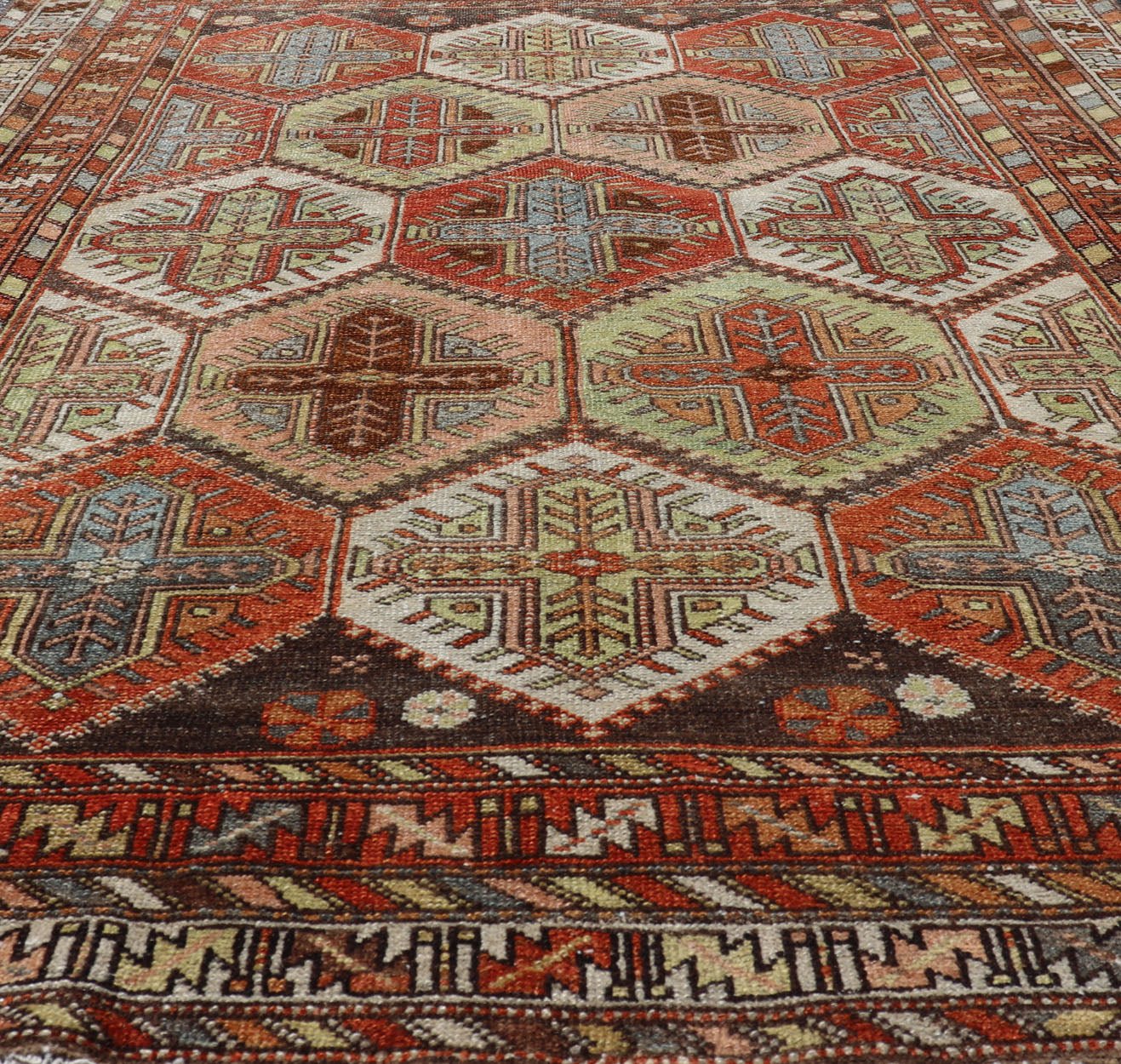 Antique Persian Tribal Motif Design With Crosses Bakhtiari Rug in Multi Colors Keivan Woven Arts / rug EMB - 9550 - P13055, country of origin / type: Iran / Bakhtiari, circa 1920 This magnificent Antique Bakhtiari Rug features an all - over diamond... - Keivan Woven ArtsEMB - 9550 - P13055 - 14806Rug