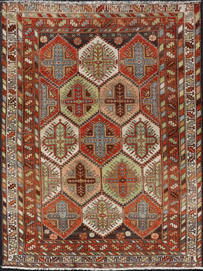 Antique Persian Tribal Motif Design With Crosses Bakhtiari Rug in Multi Colors Keivan Woven Arts / rug EMB - 9550 - P13055, country of origin / type: Iran / Bakhtiari, circa 1920 This magnificent Antique Bakhtiari Rug features an all - over diamond... - Keivan Woven ArtsEMB - 9550 - P13055 - 14806Rug