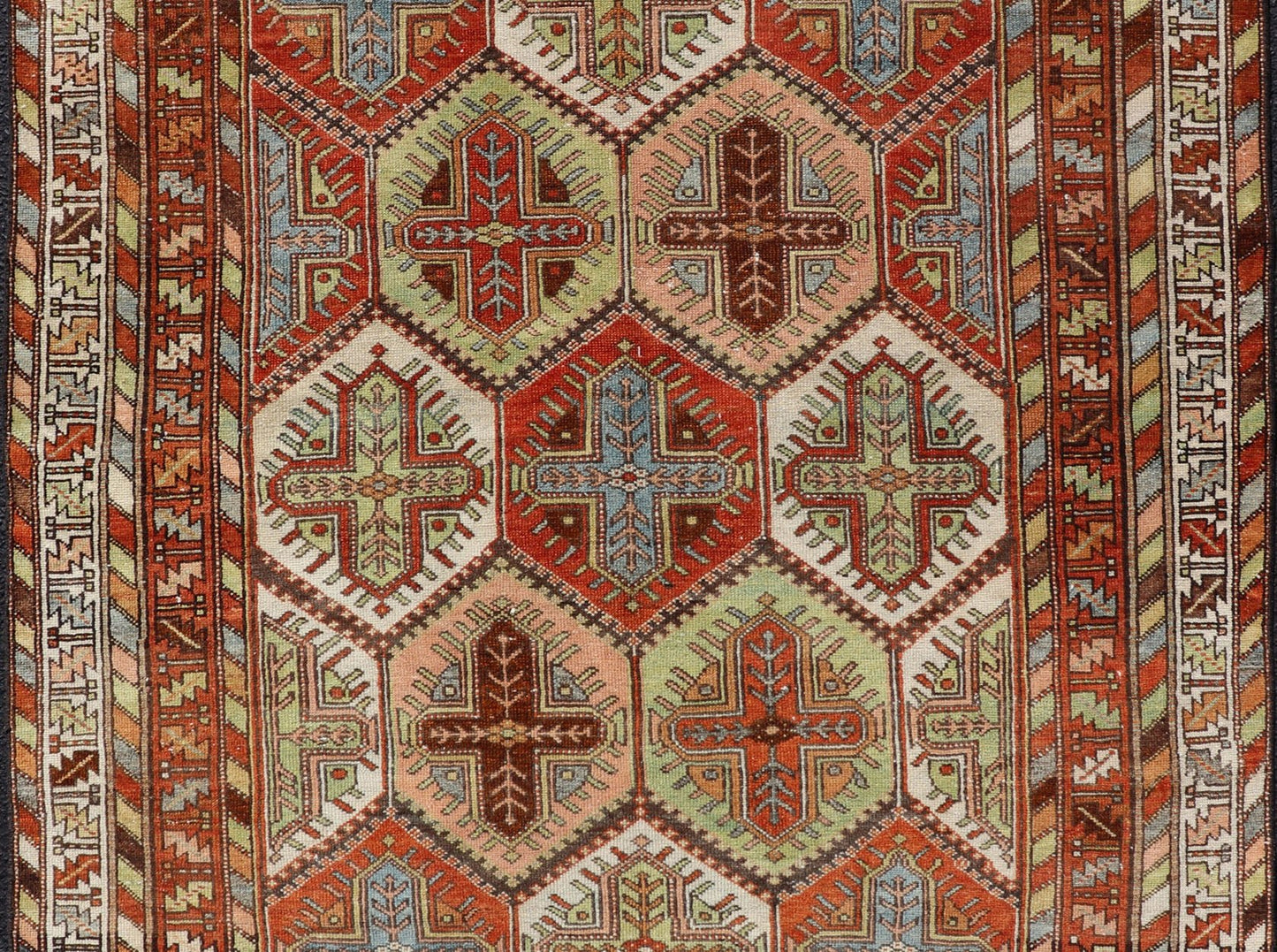 Antique Persian Tribal Motif Design With Crosses Bakhtiari Rug in Multi Colors Keivan Woven Arts / rug EMB - 9550 - P13055, country of origin / type: Iran / Bakhtiari, circa 1920 This magnificent Antique Bakhtiari Rug features an all - over diamond... - Keivan Woven ArtsEMB - 9550 - P13055 - 14806Rug