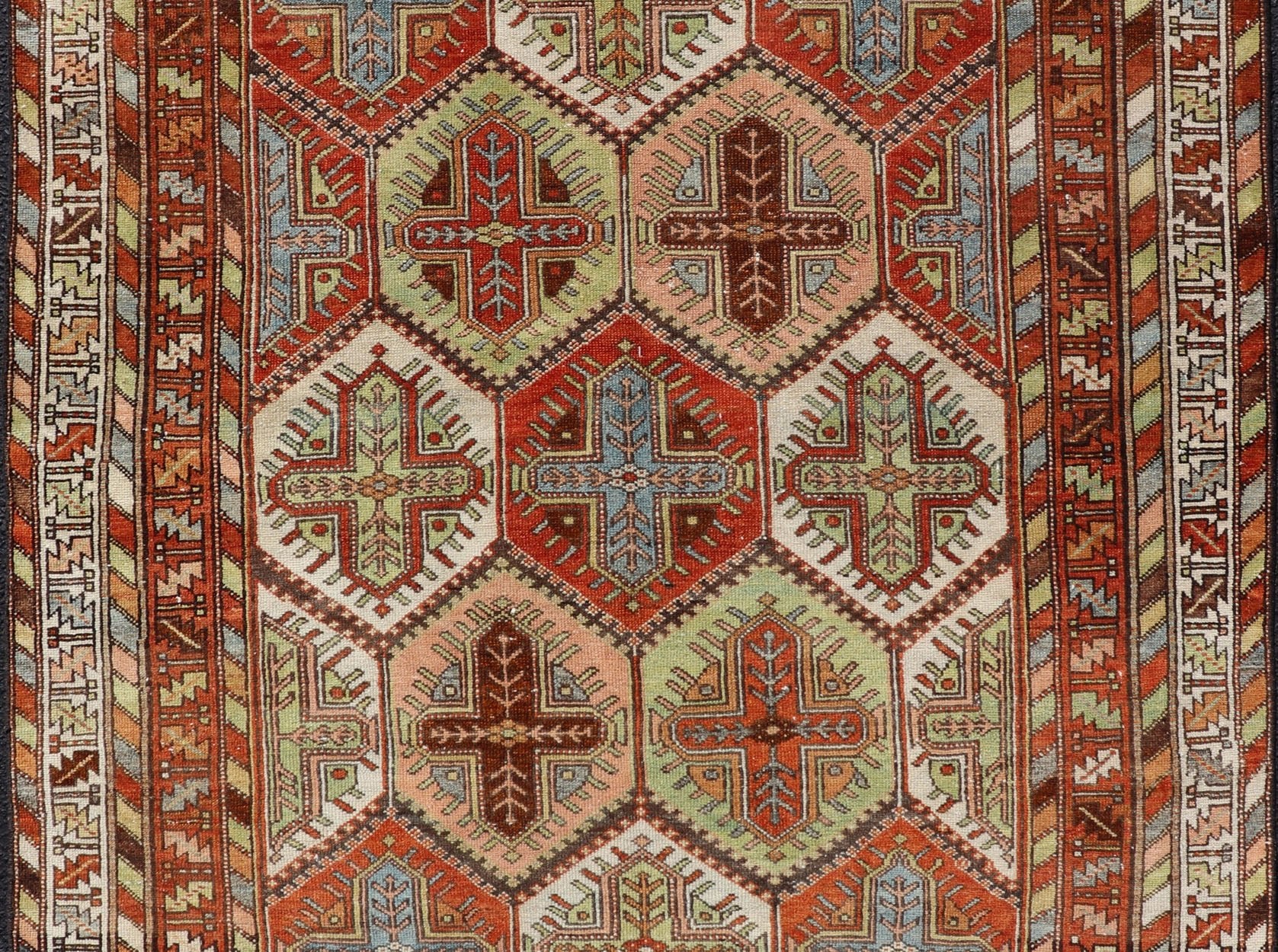 Antique Persian Tribal Motif Design With Crosses Bakhtiari Rug in Multi Colors Keivan Woven Arts / rug EMB - 9550 - P13055, country of origin / type: Iran / Bakhtiari, circa 1920 This magnificent Antique Bakhtiari Rug features an all - over diamond... - Keivan Woven ArtsEMB - 9550 - P13055 - 14806Rug