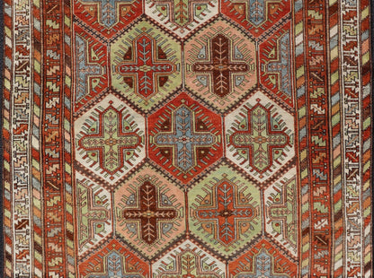 Antique Persian Tribal Motif Design With Crosses Bakhtiari Rug in Multi Colors Keivan Woven Arts / rug EMB - 9550 - P13055, country of origin / type: Iran / Bakhtiari, circa 1920 This magnificent Antique Bakhtiari Rug features an all - over diamond... - Keivan Woven ArtsEMB - 9550 - P13055 - 14806Rug