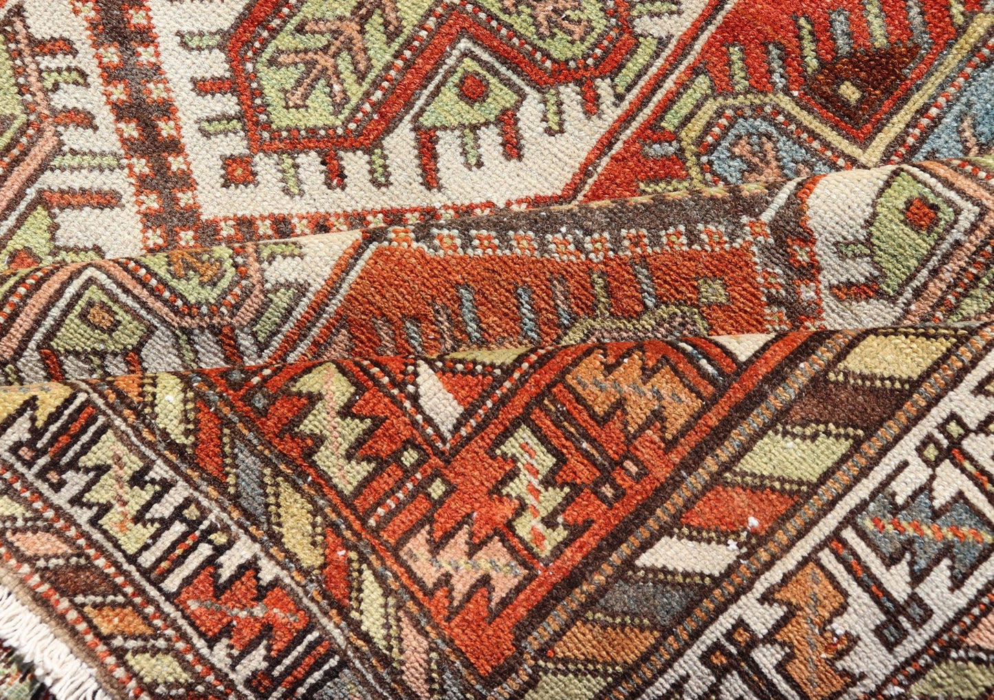 Antique Persian Tribal Motif Design With Crosses Bakhtiari Rug in Multi Colors Keivan Woven Arts / rug EMB - 9550 - P13055, country of origin / type: Iran / Bakhtiari, circa 1920 This magnificent Antique Bakhtiari Rug features an all - over diamond... - Keivan Woven ArtsEMB - 9550 - P13055 - 14806Rug