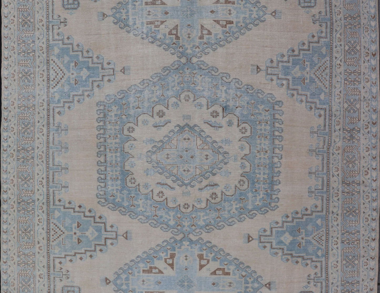 Persian Antique Tabriz Rug With Geometric Medallion With Latch Hooks in Light Blue Persian Antique Tabriz Rug With Geometric Medallion with Latch Hooks. Keivan Woven Arts / rug EMB - 9551 - P13080, country of origin / type: Iran / Tabriz, circa 1930... - Keivan Woven ArtsEMB - 9551 - P13080 - 14812Rug