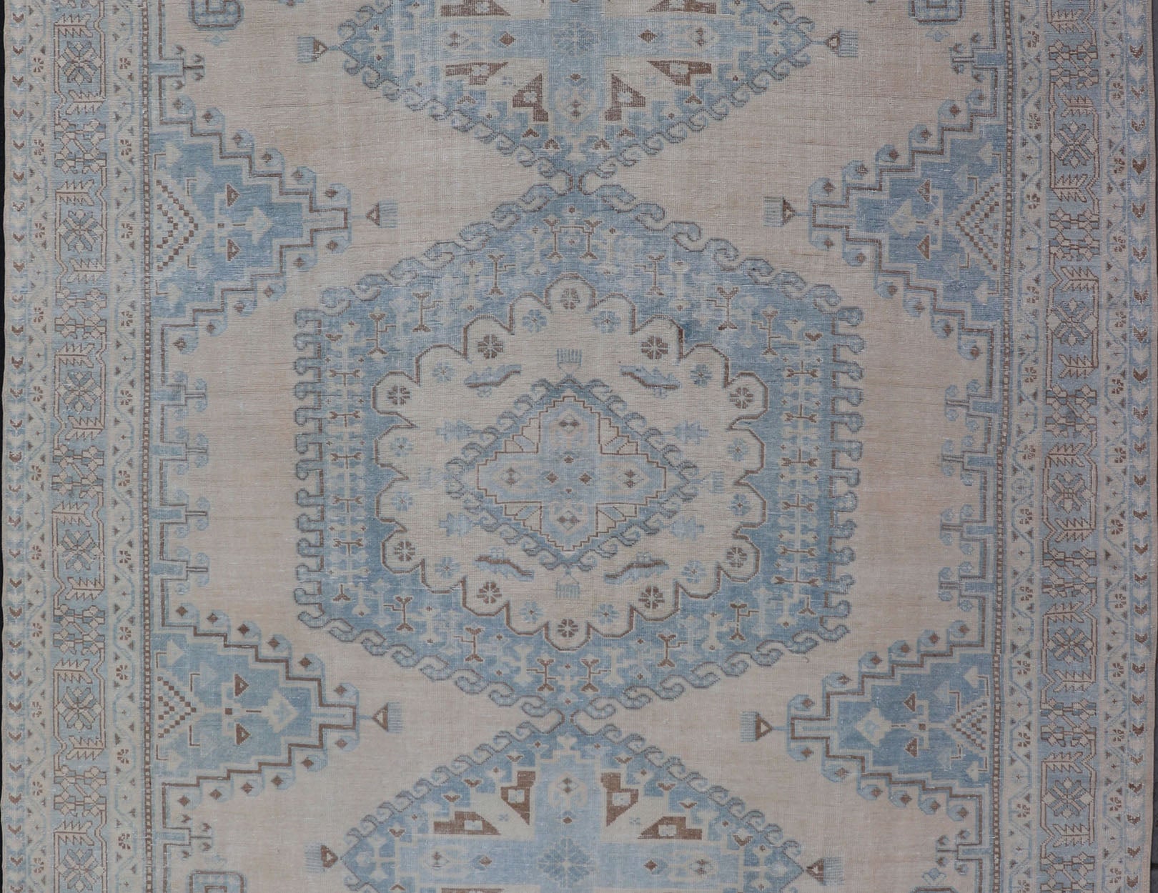 Persian Antique Tabriz Rug With Geometric Medallion With Latch Hooks in Light Blue Persian Antique Tabriz Rug With Geometric Medallion with Latch Hooks. Keivan Woven Arts / rug EMB - 9551 - P13080, country of origin / type: Iran / Tabriz, circa 1930... - Keivan Woven ArtsEMB - 9551 - P13080 - 14812Rug