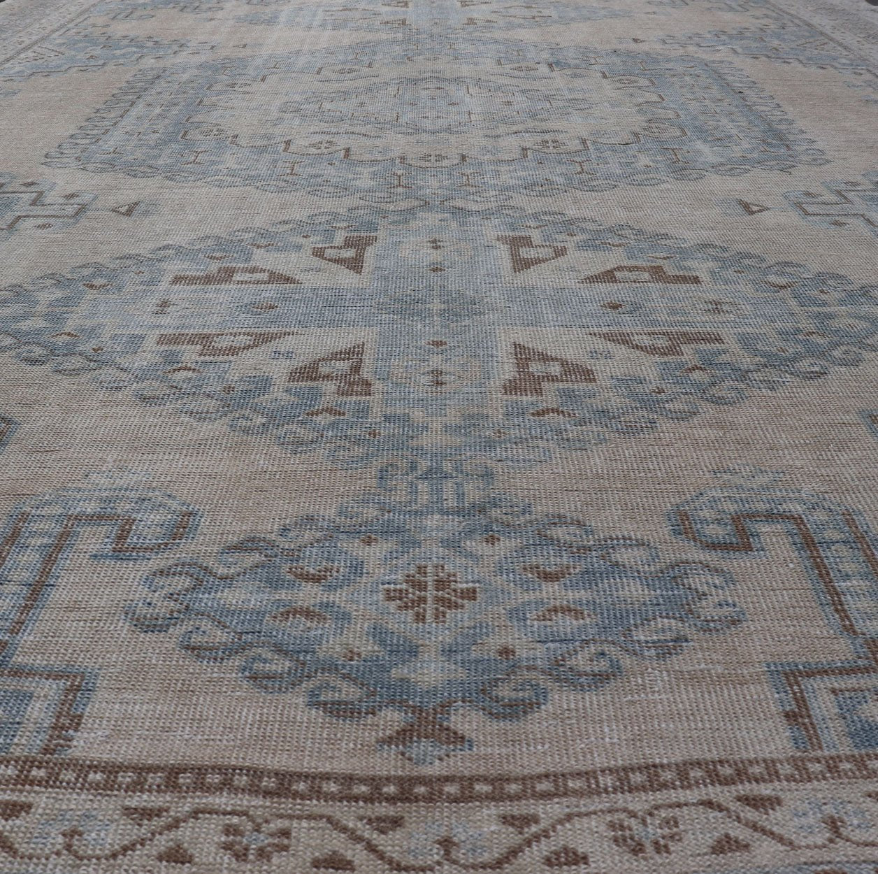 Persian Antique Tabriz Rug With Geometric Medallion With Latch Hooks in Light Blue Persian Antique Tabriz Rug With Geometric Medallion with Latch Hooks. Keivan Woven Arts / rug EMB - 9551 - P13080, country of origin / type: Iran / Tabriz, circa 1930... - Keivan Woven ArtsEMB - 9551 - P13080 - 14812Rug