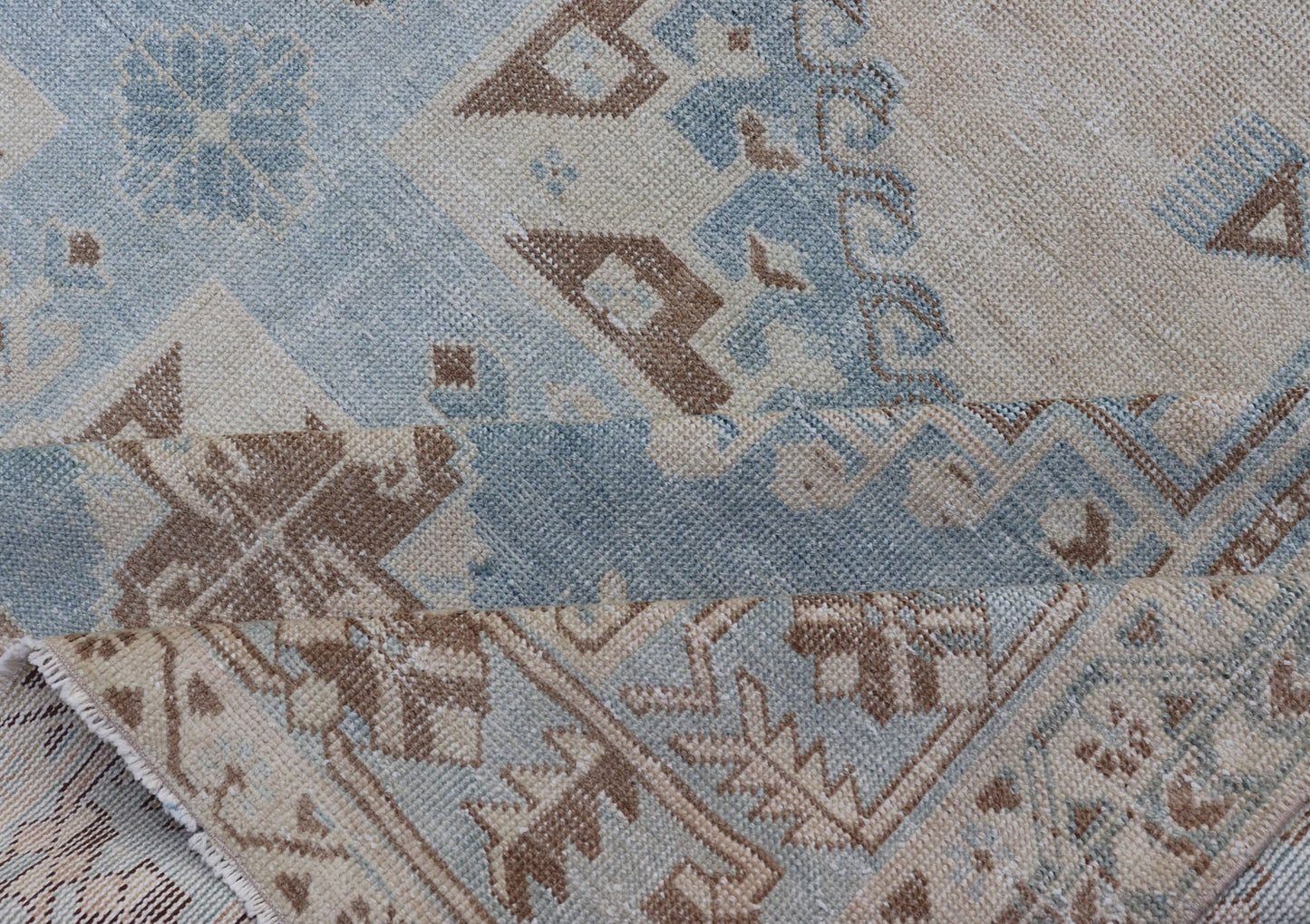 Persian Antique Tabriz Rug With Geometric Medallion With Latch Hooks in Light Blue Persian Antique Tabriz Rug With Geometric Medallion with Latch Hooks. Keivan Woven Arts / rug EMB - 9551 - P13080, country of origin / type: Iran / Tabriz, circa 1930... - Keivan Woven ArtsEMB - 9551 - P13080 - 14812Rug