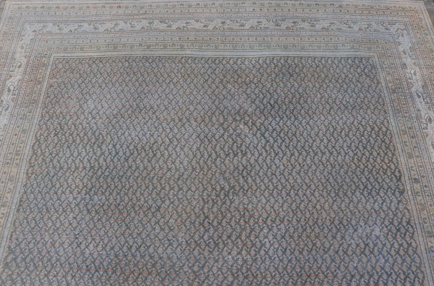 Antique Hand Knotted Persian Tabriz Rug with All - Over Design in Muted Tones Antique Persian Tabriz Rug with all over small scale design in brown, gray and light blue. Keivan Woven Arts / rug EMB - 9553 - P13081, country of origin / type: Persian / T... - Keivan Woven ArtsEMB - 9553 - P13081 - 14850Rug