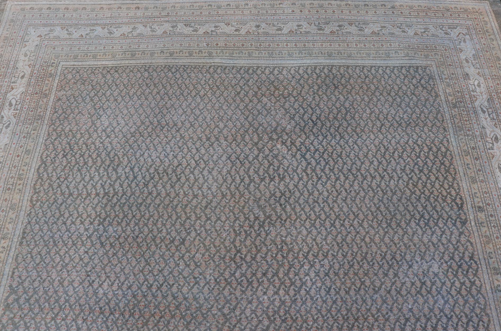 Antique Hand Knotted Persian Tabriz Rug with All - Over Design in Muted Tones Antique Persian Tabriz Rug with all over small scale design in brown, gray and light blue. Keivan Woven Arts / rug EMB - 9553 - P13081, country of origin / type: Persian / T... - Keivan Woven ArtsEMB - 9553 - P13081 - 14850Rug