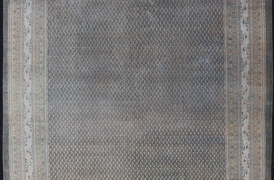Antique Hand Knotted Persian Tabriz Rug with All - Over Design in Muted Tones Antique Persian Tabriz Rug with all over small scale design in brown, gray and light blue. Keivan Woven Arts / rug EMB - 9553 - P13081, country of origin / type: Persian / T... - Keivan Woven ArtsEMB - 9553 - P13081 - 14850Rug