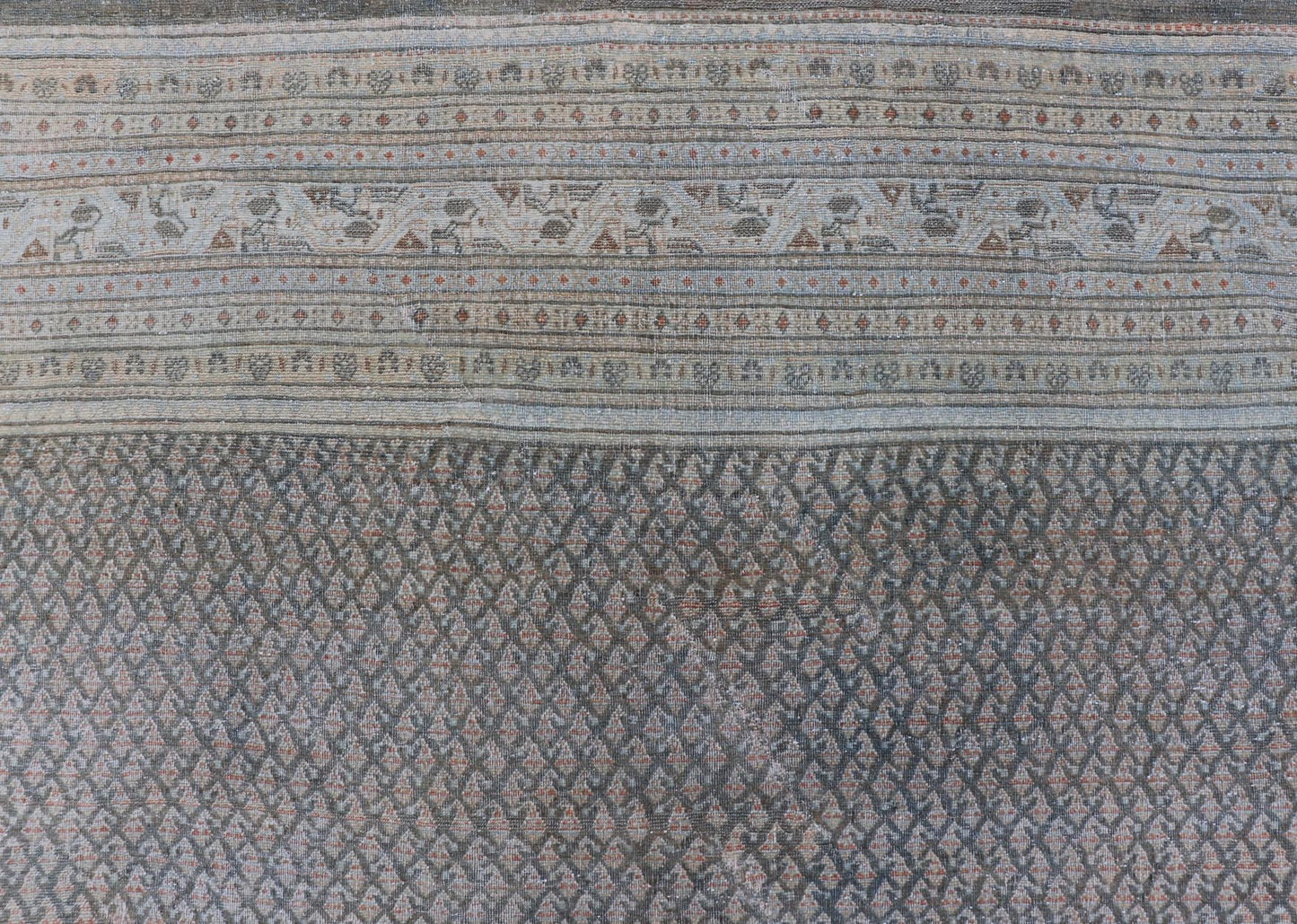 Antique Hand Knotted Persian Tabriz Rug with All - Over Design in Muted Tones Antique Persian Tabriz Rug with all over small scale design in brown, gray and light blue. Keivan Woven Arts / rug EMB - 9553 - P13081, country of origin / type: Persian / T... - Keivan Woven ArtsEMB - 9553 - P13081 - 14850Rug