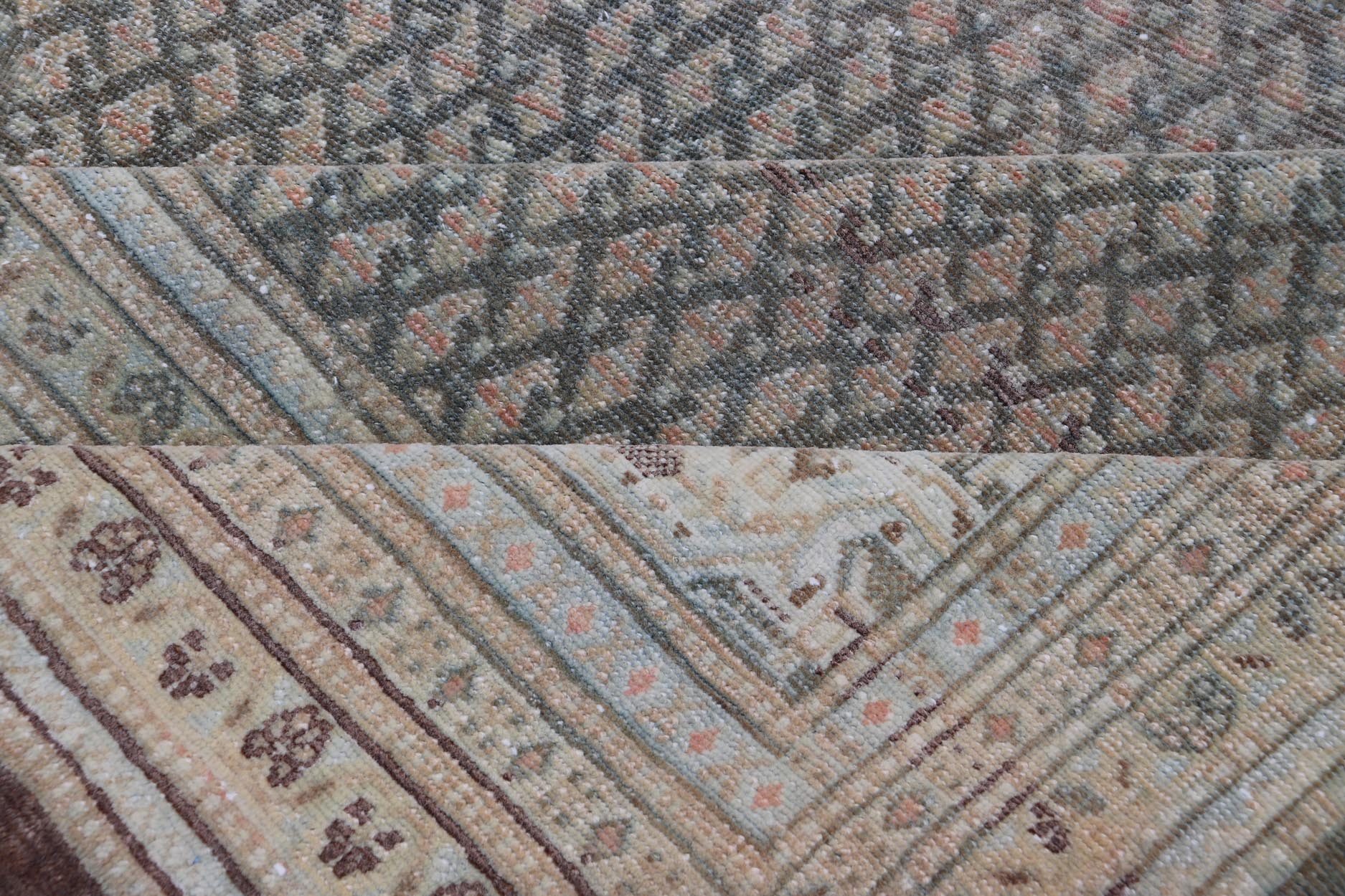 Antique Hand Knotted Persian Tabriz Rug with All - Over Design in Muted Tones Antique Persian Tabriz Rug with all over small scale design in brown, gray and light blue. Keivan Woven Arts / rug EMB - 9553 - P13081, country of origin / type: Persian / T... - Keivan Woven ArtsEMB - 9553 - P13081 - 14850Rug