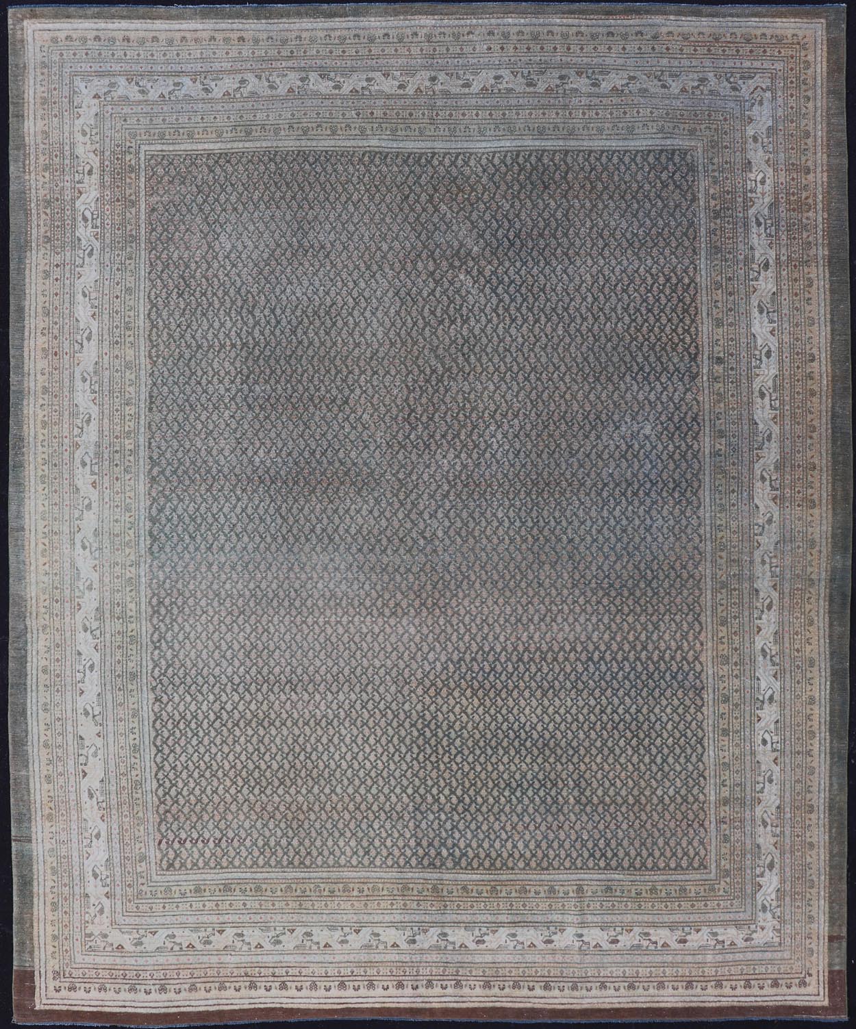 Antique Hand Knotted Persian Tabriz Rug with All - Over Design in Muted Tones Antique Persian Tabriz Rug with all over small scale design in brown, gray and light blue. Keivan Woven Arts / rug EMB - 9553 - P13081, country of origin / type: Persian / T... - Keivan Woven ArtsEMB - 9553 - P13081 - 14850Rug