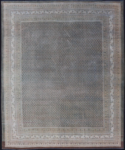 Antique Hand Knotted Persian Tabriz Rug with All - Over Design in Muted Tones Antique Persian Tabriz Rug with all over small scale design in brown, gray and light blue. Keivan Woven Arts / rug EMB - 9553 - P13081, country of origin / type: Persian / T... - Keivan Woven ArtsEMB - 9553 - P13081 - 14850Rug