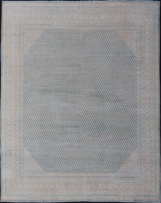 Minimalist Design Antique Persian Tabriz Rug with Muted Blue and Cream Tones Minimalist antique Persian Tabriz rug with all - over field and light blue, Keivan Woven Arts / rug EMB - 9554 - P13180, country of origin / type: Iran/ Tabriz, circa 1930. ... - Keivan Woven ArtsEMB - 9554 - P13180 - 14856Rug