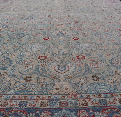 Antique Persian Khorassan Rug with Floral Design in Honey Cream & Dusty Blue. Finely woven Antique Persian Khorassan Rug with floral motifs and Vining Flowers Keivan Woven Arts rug/EMB - 9555 - P13061, origin/Iran, Circa/ 1920 Measures: 9 x ... - Keivan Woven ArtsEMB - 9555 - P13061 - 14862Rug