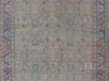 Antique Persian Khorassan Rug with Floral Design in Honey Cream & Dusty Blue. Finely woven Antique Persian Khorassan Rug with floral motifs and Vining Flowers Keivan Woven Arts rug/EMB - 9555 - P13061, origin/Iran, Circa/ 1920 Measures: 9 x ... - Keivan Woven ArtsEMB - 9555 - P13061 - 14862Rug