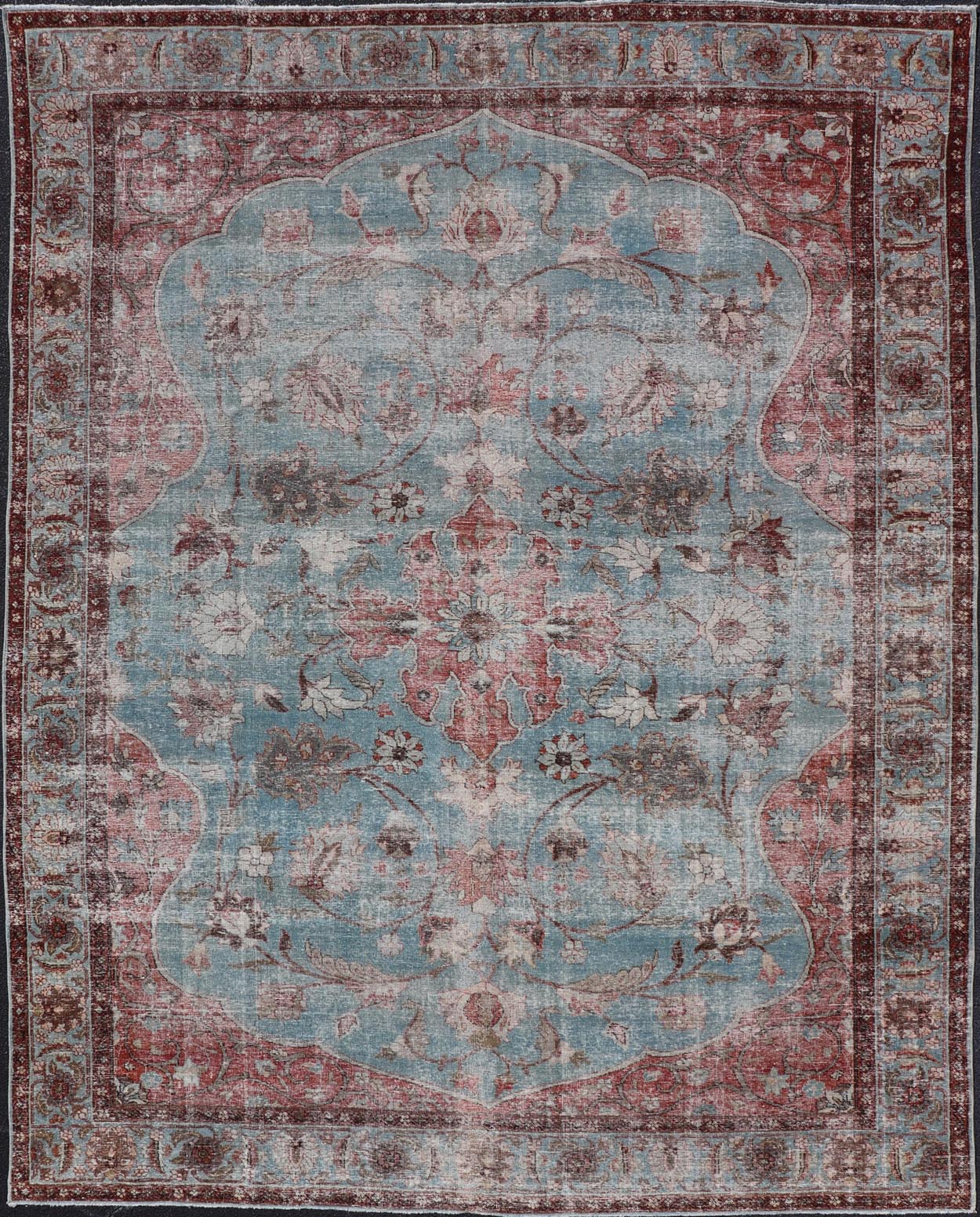 Hand - Knotted Antique Persian Tabriz Khoy Rug in Wool with Large Floral Design This antique Persian Tabriz Khoy rug features an all - over sub - geometric floral design rendered in multicolor, set upon a red background. A complementary, multi - tiered... - Keivan Woven ArtsEMB - 9556 - P13091 - 14868Rug