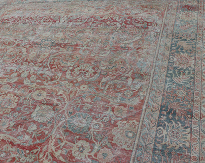 Distressed Hand Knotted Antique Persian Sultanabad Rug Faded Red and Blue Colors Distressed antique Persian Sultanabad rug in faded colors. Sultanabad Mahal antique rug from Persia with all - over geometric design, Keivan Woven Arts / rug EMB - 9558... - Keivan Woven ArtsEMB - 9558 - P13029 - 14874Rug
