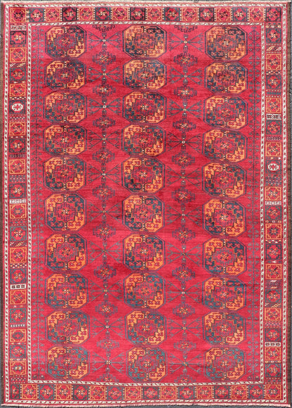 Antique Ersari Rug in Wool with Gul Design in Ivory, Blue, Red and Orange This Turkomen Ersari rug has been hand - knotted in the finest wool. The rug features an all - over repeating sub - geometric Gul design throughout the entirety of the rug, encl... - Keivan Woven ArtsEMB - 9559 - P13502 - 14880Rug