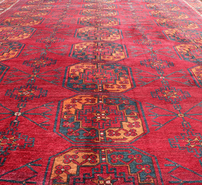 Antique Ersari Rug in Wool with Gul Design in Ivory, Blue, Red and Orange This Turkomen Ersari rug has been hand - knotted in the finest wool. The rug features an all - over repeating sub - geometric Gul design throughout the entirety of the rug, encl... - Keivan Woven ArtsEMB - 9559 - P13502 - 14880Rug
