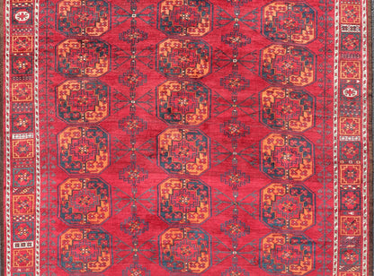 Antique Ersari Rug in Wool with Gul Design in Ivory, Blue, Red and Orange This Turkomen Ersari rug has been hand - knotted in the finest wool. The rug features an all - over repeating sub - geometric Gul design throughout the entirety of the rug, encl... - Keivan Woven ArtsEMB - 9559 - P13502 - 14880Rug