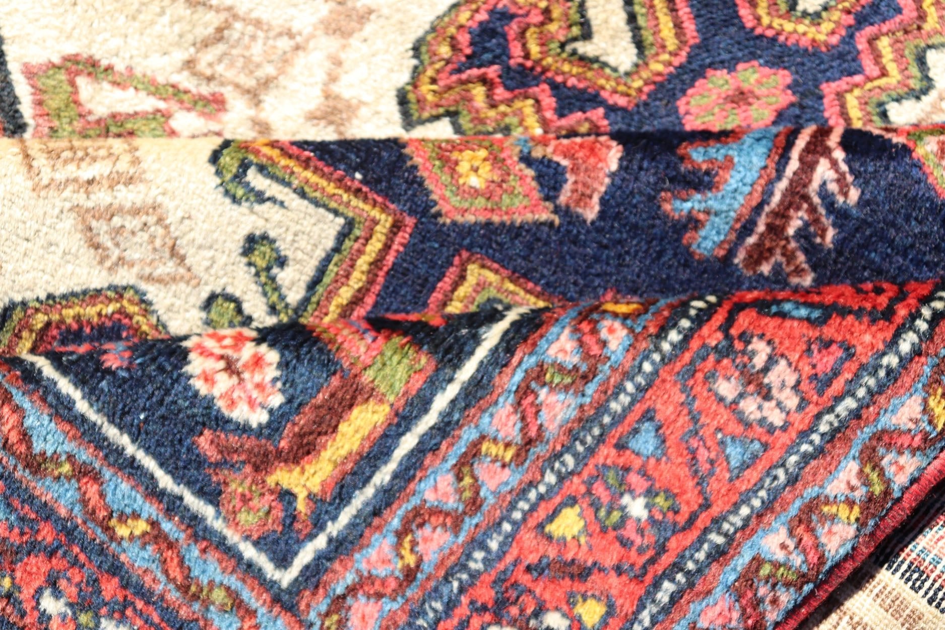 Antique Persian Serab Runner with Tri - Medallion Geometric Design on Cream Field. Keivan Woven Arts / rug EMB - 9561 - P13077, country of origin / type: Iran / Serab, circa 1920. This antique Persian Serab runner, circa 1910s, features a striking tri... - Keivan Woven ArtsEMB - 9561 - P13077 - 14898Rug