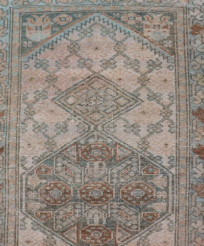 Measures: 2'5 x 9'1 Antique Persian Sarab Runner with Sub - Geometric Design in Light Blue, Tan, Grey. Antique Sarab Runner, rug EMB - 9562 - 13535; Keivan Woven Arts, country of origin / type: Persian / Sarab, circa 1920. This antique hand - knotte... - Keivan Woven ArtsEMB - 9562 - 13535 - 14904Rug