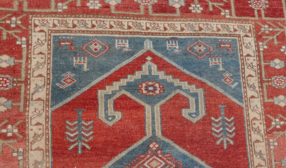 Antique Kurdish Medallion Gallery Runner in Red, Denim Blue, and Eggshell With brilliant design and vibrant colors, this Kurdish medallion - designed gallery runner features a bold burnt red, accompanied by a soft denim blue. Accent motifs of fawn... - Keivan Woven ArtsEMB - 9564 - P13082 - 14916Rug