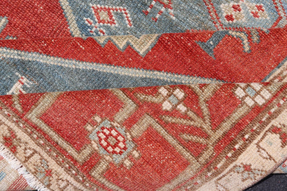 Antique Kurdish Medallion Gallery Runner in Red, Denim Blue, and Eggshell With brilliant design and vibrant colors, this Kurdish medallion - designed gallery runner features a bold burnt red, accompanied by a soft denim blue. Accent motifs of fawn... - Keivan Woven ArtsEMB - 9564 - P13082 - 14916Rug