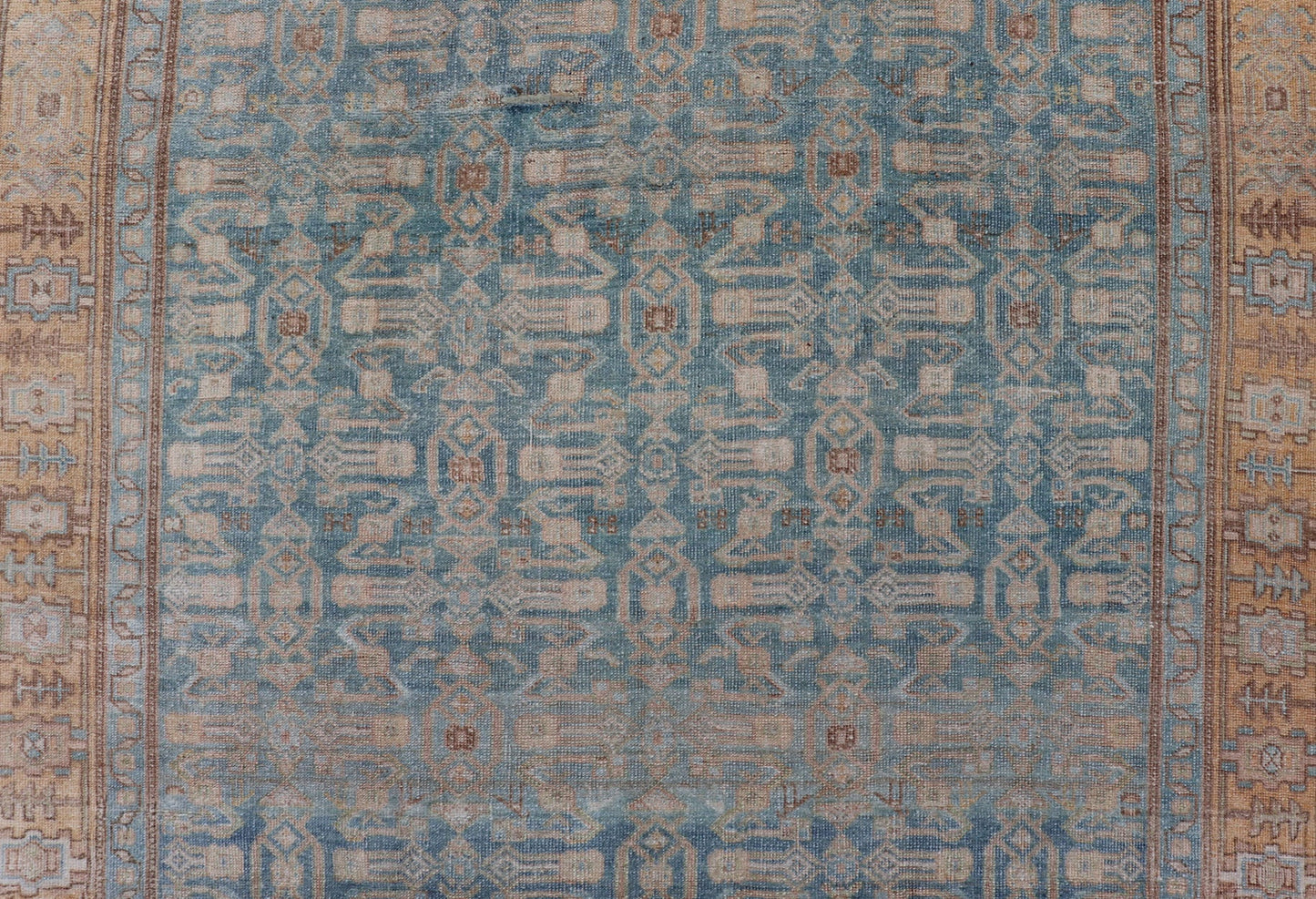 Antique Persian Bidjar Rug with All - Over Design in Light Blue and Orange Antique Persian rug in light blue, cream, orange, brown and neutral tones with geometric motifs, Keivan Woven Arts / rug EMB - 9565 - P13858, country of origin / type: Iran / B... - Keivan Woven ArtsEMB - 9565 - P13858 - 14922Rug