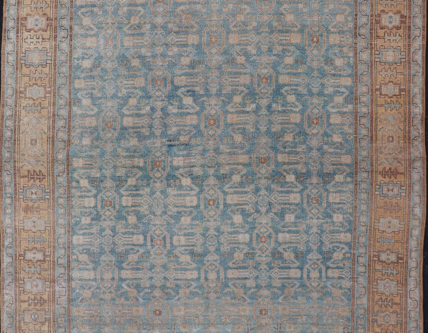 Antique Persian Bidjar Rug with All - Over Design in Light Blue and Orange Antique Persian rug in light blue, cream, orange, brown and neutral tones with geometric motifs, Keivan Woven Arts / rug EMB - 9565 - P13858, country of origin / type: Iran / B... - Keivan Woven ArtsEMB - 9565 - P13858 - 14922Rug