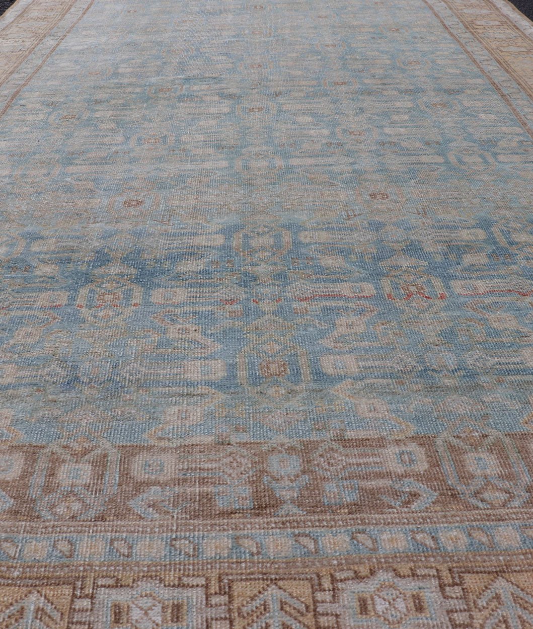 Antique Persian Bidjar Rug with All - Over Design in Light Blue and Orange Antique Persian rug in light blue, cream, orange, brown and neutral tones with geometric motifs, Keivan Woven Arts / rug EMB - 9565 - P13858, country of origin / type: Iran / B... - Keivan Woven ArtsEMB - 9565 - P13858 - 14922Rug